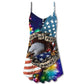 Christmas Freedom Holiday Theme V-Neck Sleeveless Cami Dress For Festive Events And Casual Summer Styling