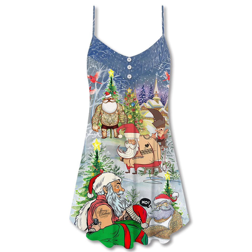Tattoo Santa Christmas Cool Style – Women's Summer Sleeveless V-Neck Camisole Dress