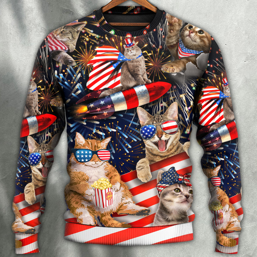Cat Independence Day Fireworks Sweater For Animal Inspired Style Events And Comfortable Daily Wear