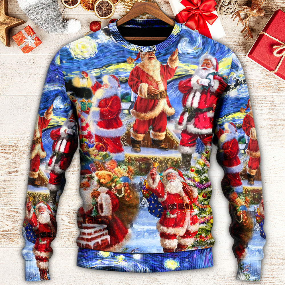 Christmas Santa Snowy Night Merry Xmas Sweater For Holiday Travel Winter Outings And Cheerful Gift Giving