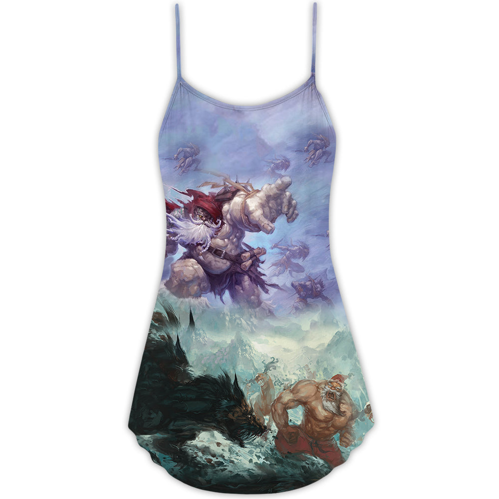 Christmas Santa Dark Battle Theme V-Neck Sleeveless Cami Dress For Summer Events And Comfortable Everyday Style