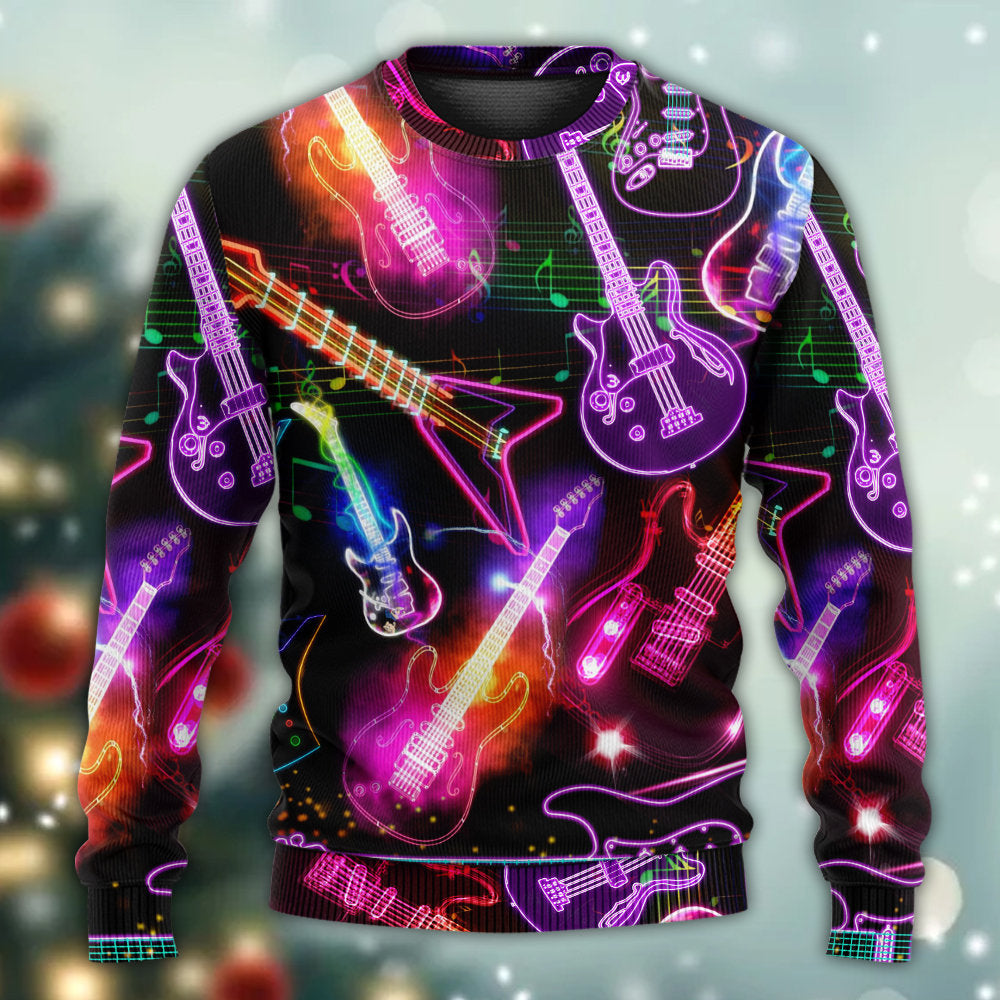 Guitar Neon Christmas Sweater For Holiday Parties Family Gatherings And Seasonal Gift Giving
