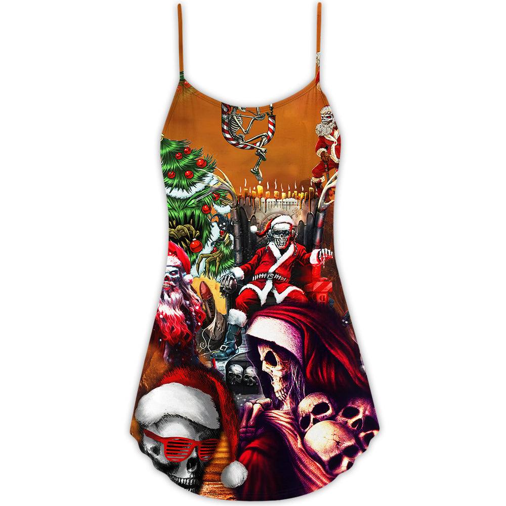 Skull Santa Merry Christmas – Women's Summer Sleeveless V-Neck Camisole Dress