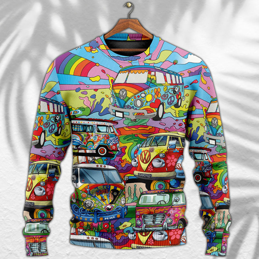 Hippie Van Colorful Peace Sweater For Festival Adventures Vacations And Relaxed Daily Styling