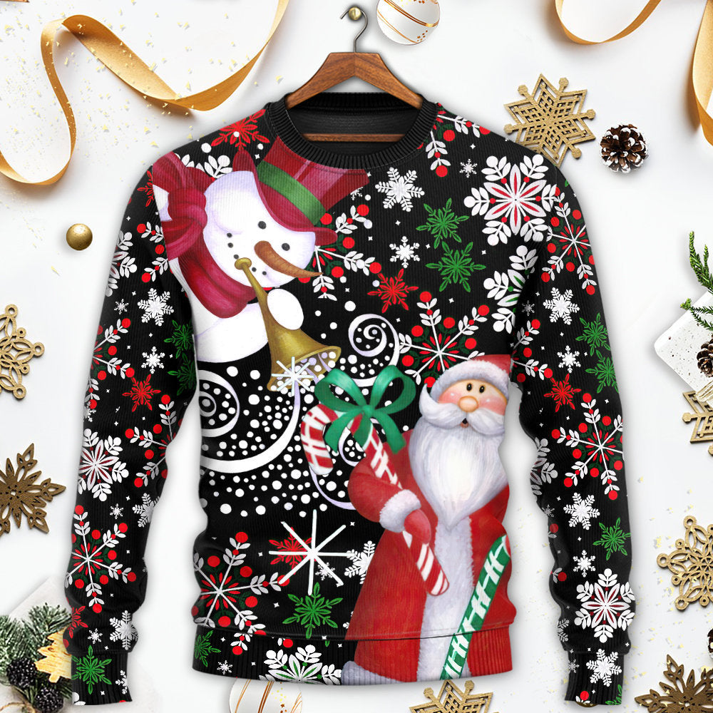 Christmas Snowy Day With Santa And Snowman Sweater For Winter Celebrations Family Events And Thoughtful Gifting