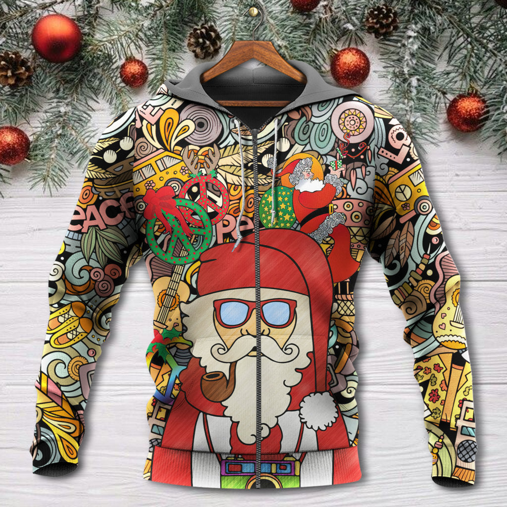 Hippie Christmas Santa Peace Love Hoodie For Seasonal Parties Casual Wear And Thoughtful Holiday Gifts