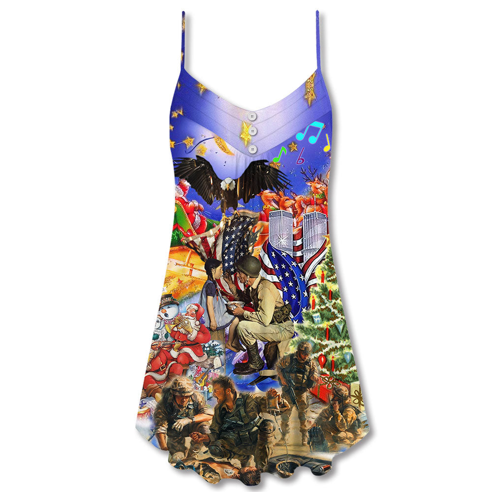 Veteran Christmas Merry Holiday – Women's Summer Sleeveless V-Neck Camisole Dress