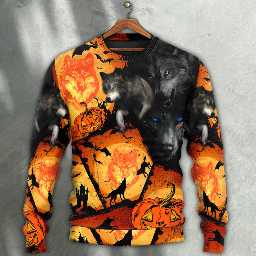 Halloween Wolf Pumpkin Fantasy Sweater For Alternative Outfits Seasonal Events And Everyday Comfort