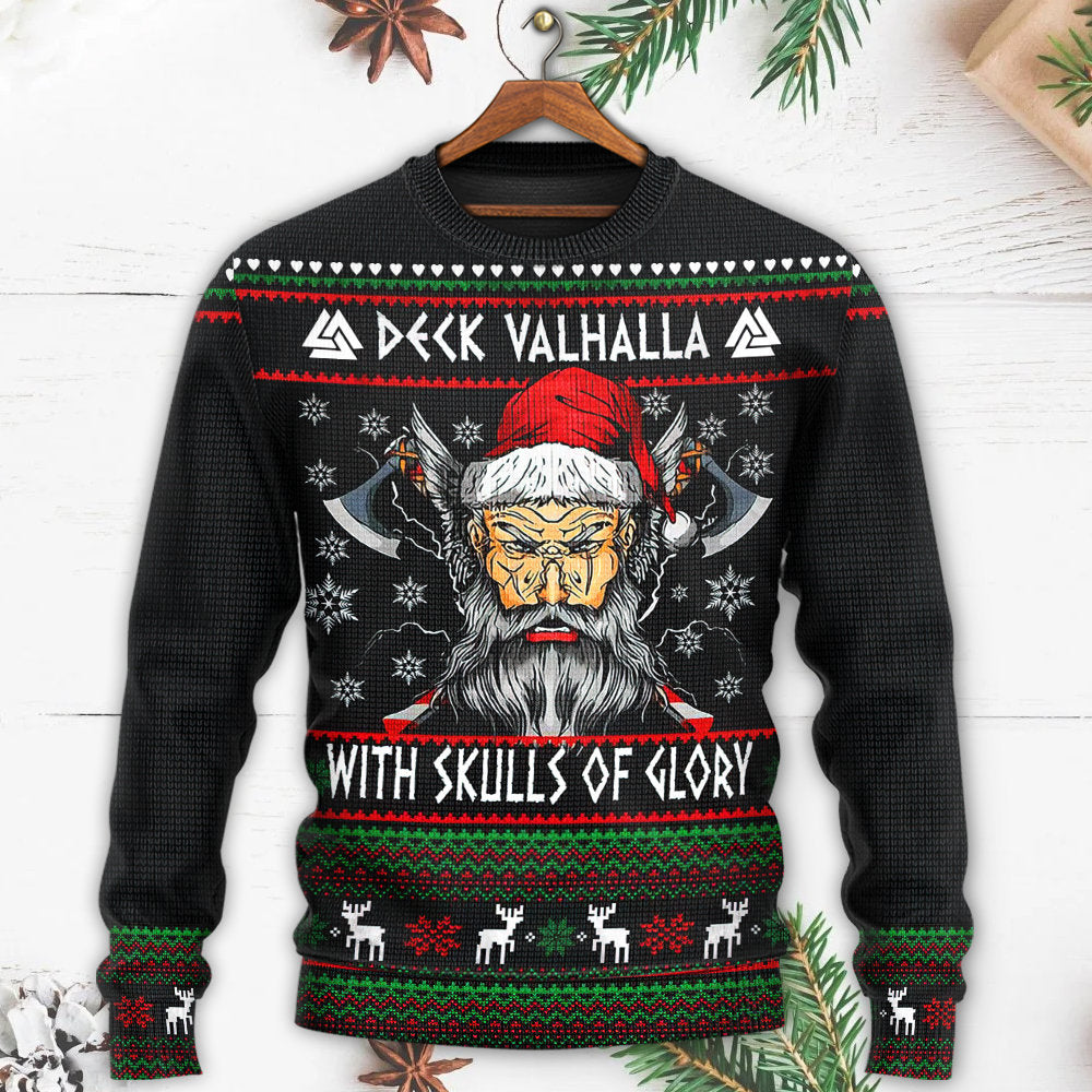 Christmas Valhalla Skull Of Glory Sweater For Holiday Travel Winter Outings And Cheerful Gift Giving