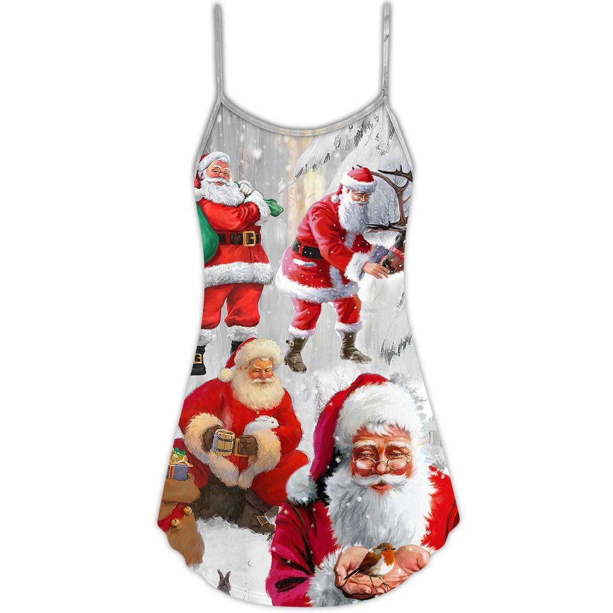 Funny Santa Story Art V-Neck Sleeveless Cami Dress For Summer Events And Comfortable Everyday Style