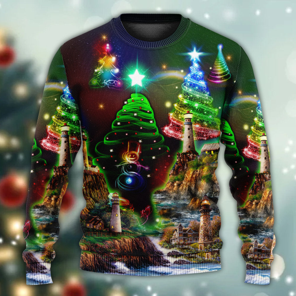Lighthouse Merry Christmas Happy Sweater For Family Gatherings Winter Travel And Everyday Seasonal Comfort