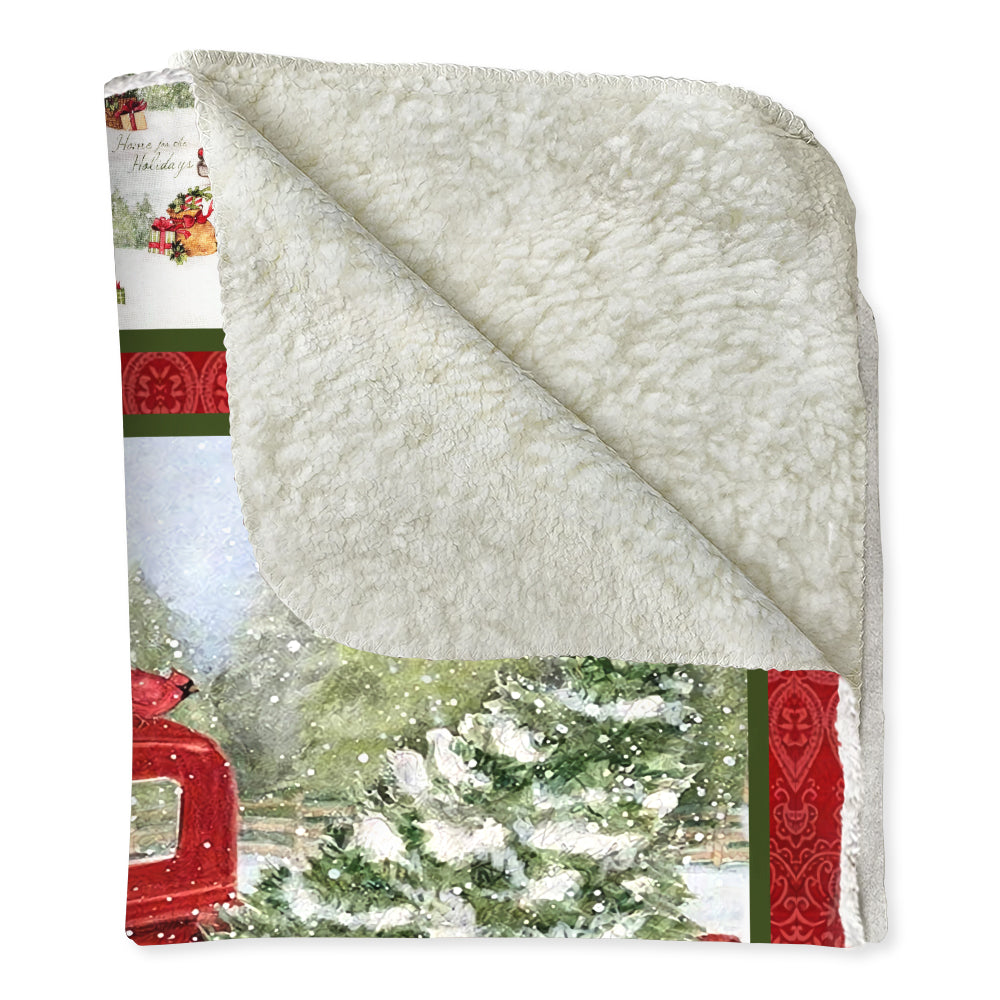 Cardinal Red Truck Christmas Flannel Blanket For Cozy Bedroom Sofa Decor