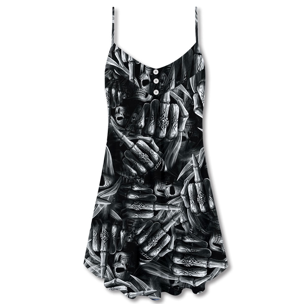 Skull Life And Death Quote V-Neck Sleeveless Cami Dress For Festivals Travel And Relaxed Casual Summer Wear