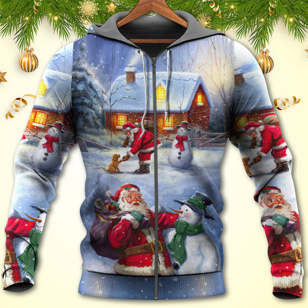 Christmas Santa Love Snowman Village Gift Hoodie For Festive Celebrations Seasonal Trips And Relaxed Winter Wear