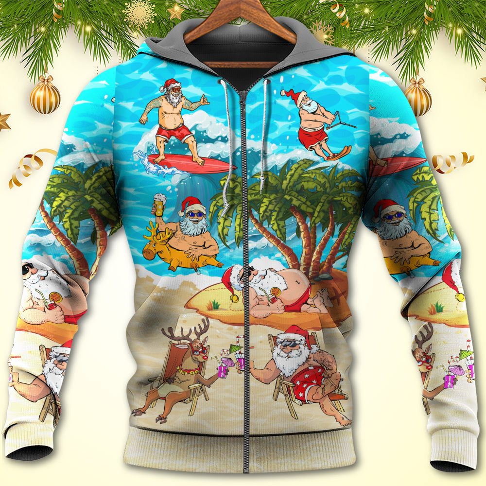 Tropical Funny Christmas Santa Beach Vacation Hoodie For Festive Family Moments Winter Wear And Holiday Gift Ideas