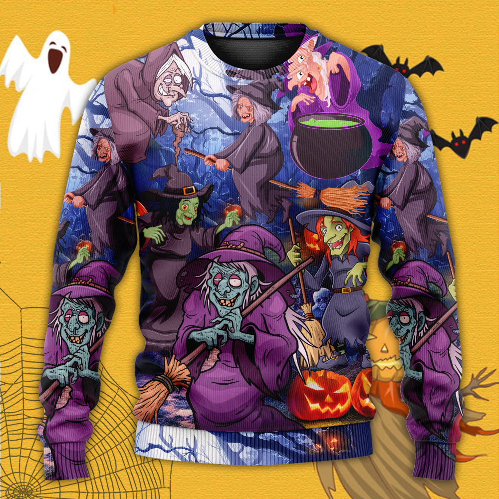 Halloween Funny Witch Pumpkin Magic Forest Sweater For Art Lovers Holidays Parties And Comfortable Wear