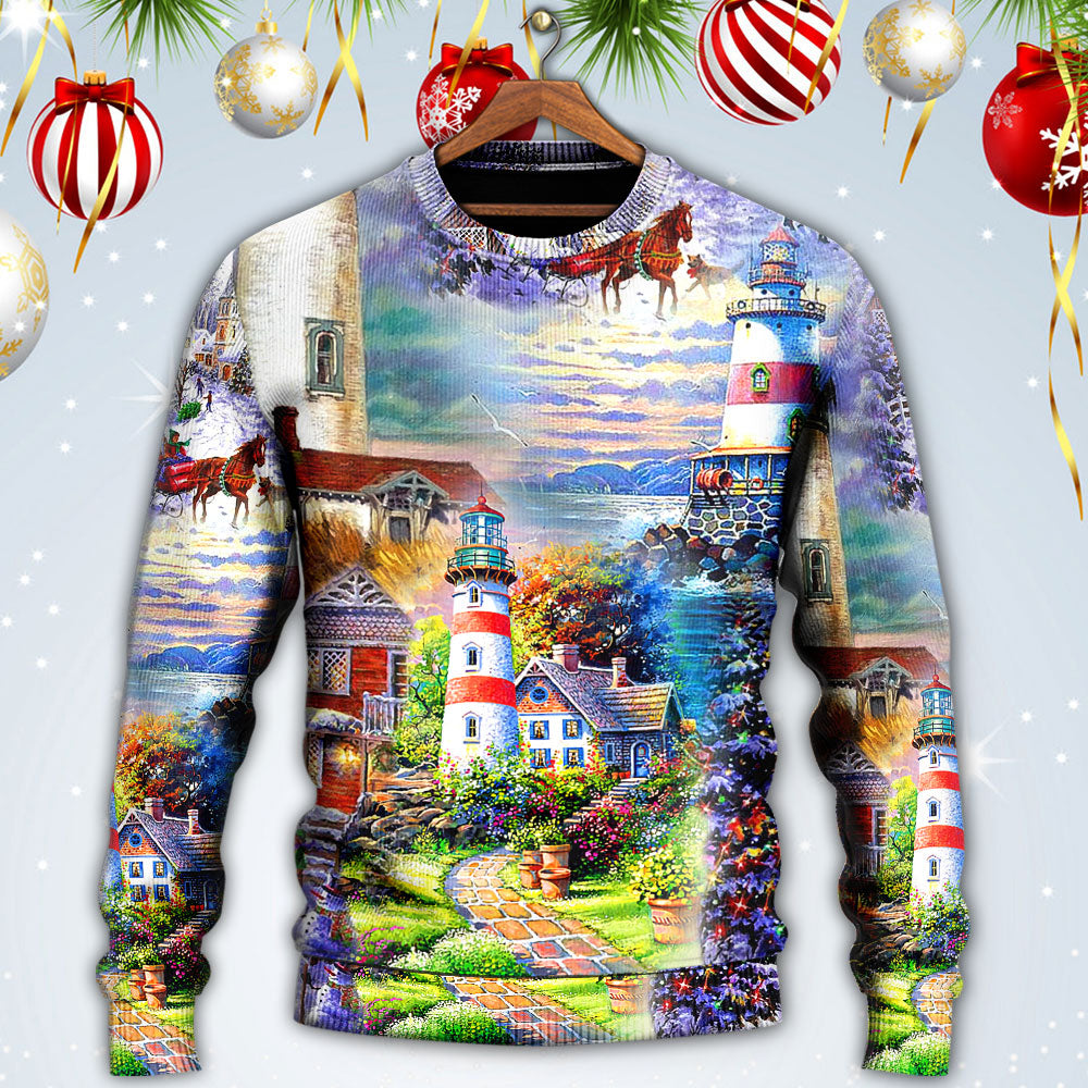 Lighthouse Christmas Santa Be A Light Sweater For Festive Family Events Casual Wear And Holiday Gift Giving