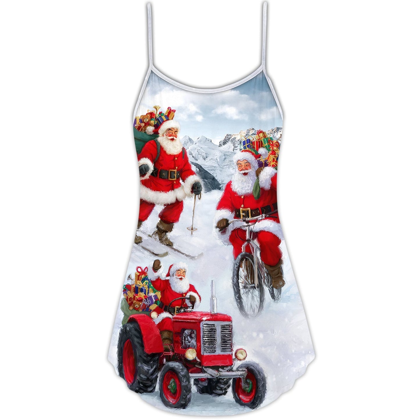Holiday Fun With Santa V-Neck Sleeveless Cami Dress For Festive Gatherings Travel And Casual Holiday Styling