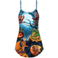 Halloween Dragon Pumpkin Night Sky V-Neck Sleeveless Cami Dress For Summer Events And Comfortable Everyday Style