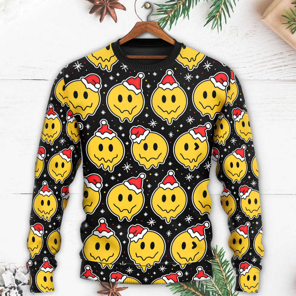 Christmas Smile Happy Face Santa Hat Sweater For Family Gatherings Winter Travel And Everyday Seasonal Comfort