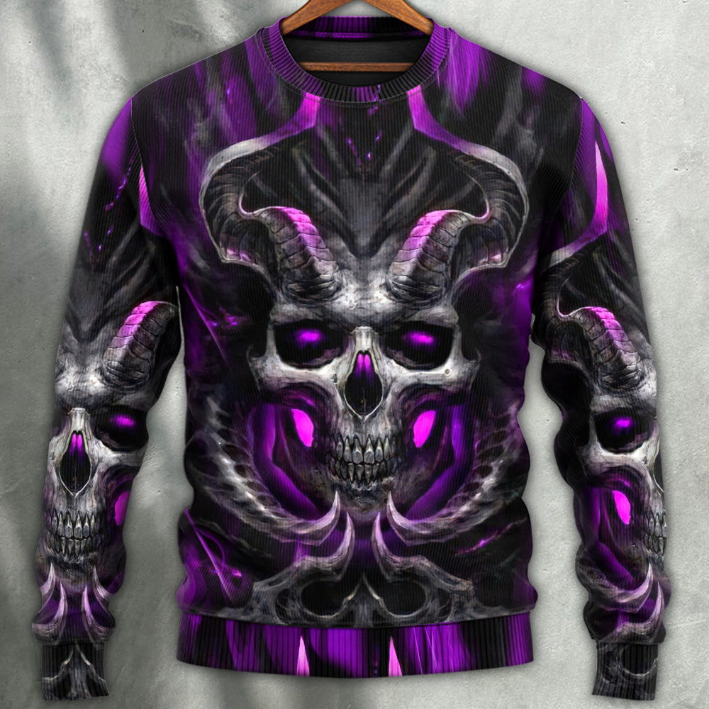 Dark Purple Fire Lightning Skull Sweater For Art Fans Travel Parties And Distinctive Casual Style