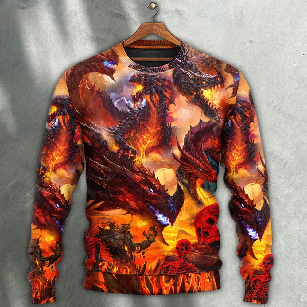 Red Dragon Skull Fire Fantasy Sweater For Art Lovers Holidays Parties And Comfortable Wear