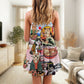Samurai Cat With Ramen V-Neck Sleeveless Cami Dress For Vacations Parties And Expressive Warm Weather Styling