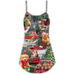 Christmas Dogs Love Holiday Time V-Neck Sleeveless Cami Dress For Festive Events And Casual Summer Styling