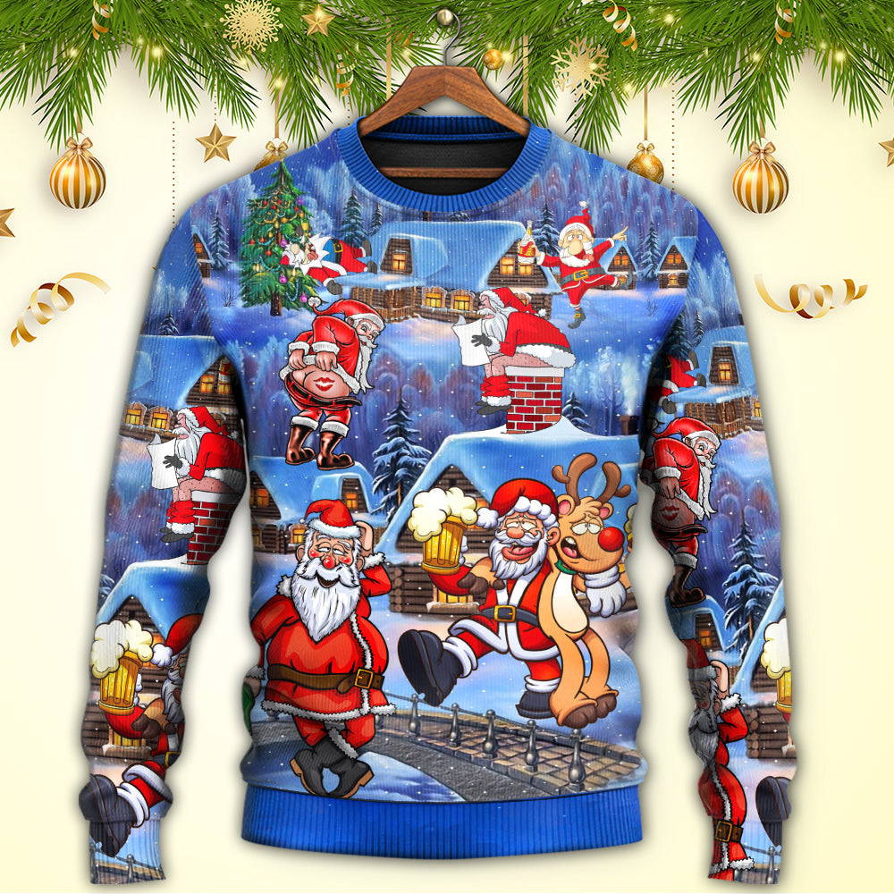 Christmas Santa Drunk Beer Troll Cheerful Sweater For Winter Parties Seasonal Adventures And Relaxed Everyday Styling