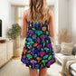 Mushroom Neon Colorful Leaf V-Neck Sleeveless Cami Dress For Summer Getaways Parties And Expressive Hippie Style
