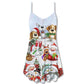 Santa And Snowman Happy Together V-Neck Sleeveless Cami Dress For Summer Events And Comfortable Everyday Style
