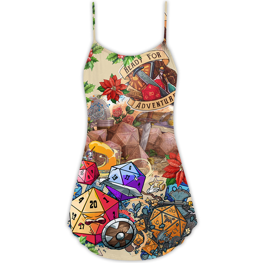 D20 Adventure Ready Christmas V-Neck Sleeveless Cami Dress For Festivals Travel And Relaxed Casual Summer Wear