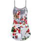 Santa Snowman Town Scene V-Neck Sleeveless Cami Dress For Festive Gatherings Travel And Casual Holiday Styling