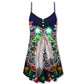 Christmas Feather Mandala Neon Holiday V-Neck Sleeveless Cami Dress For Festive Events And Casual Summer Styling