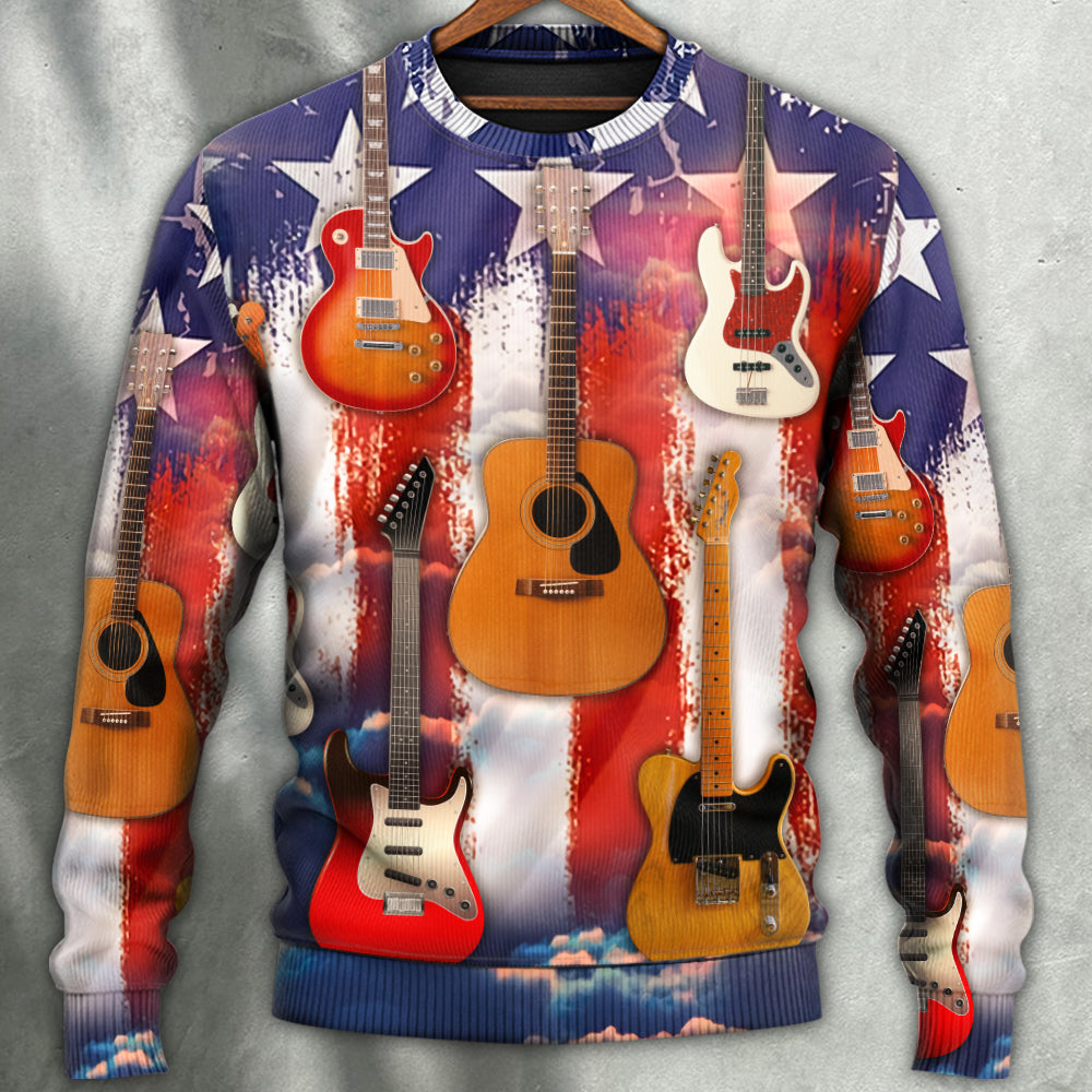 Guitar Independence Day Star Sweater For Rehearsals Weekend Outings And Expressive Casual Styling