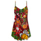Santa Love Basketball Merry Christmas V-Neck Sleeveless Cami Dress For Vacations And Casual Warm Weather Wear