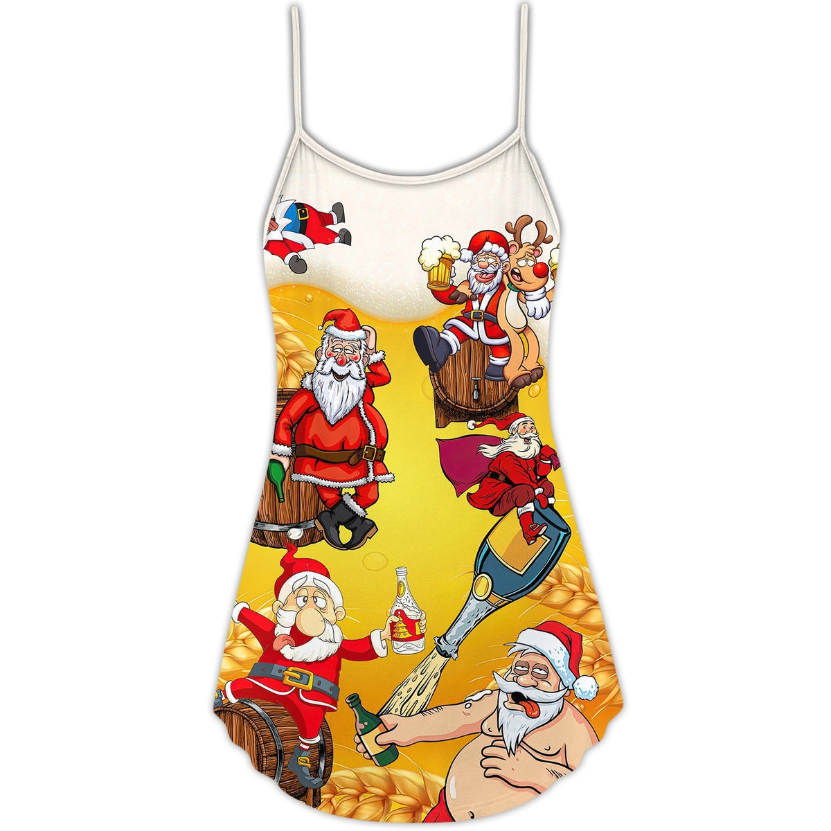 Funny Santa Party V-Neck Sleeveless Cami Dress For Holiday Celebrations Vacations And Cheerful Casual Wear
