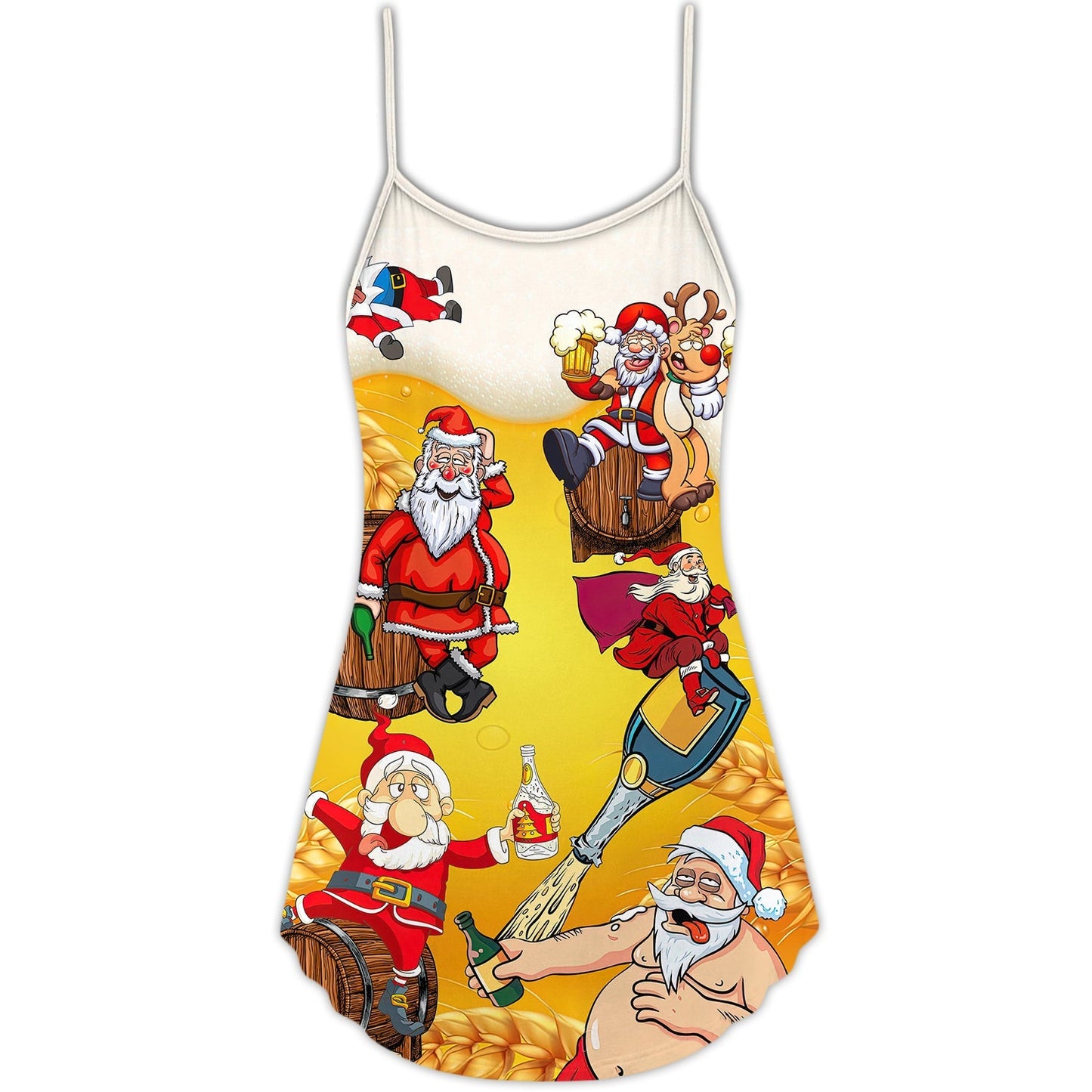Funny Santa Party V-Neck Sleeveless Cami Dress For Holiday Celebrations Vacations And Cheerful Casual Wear