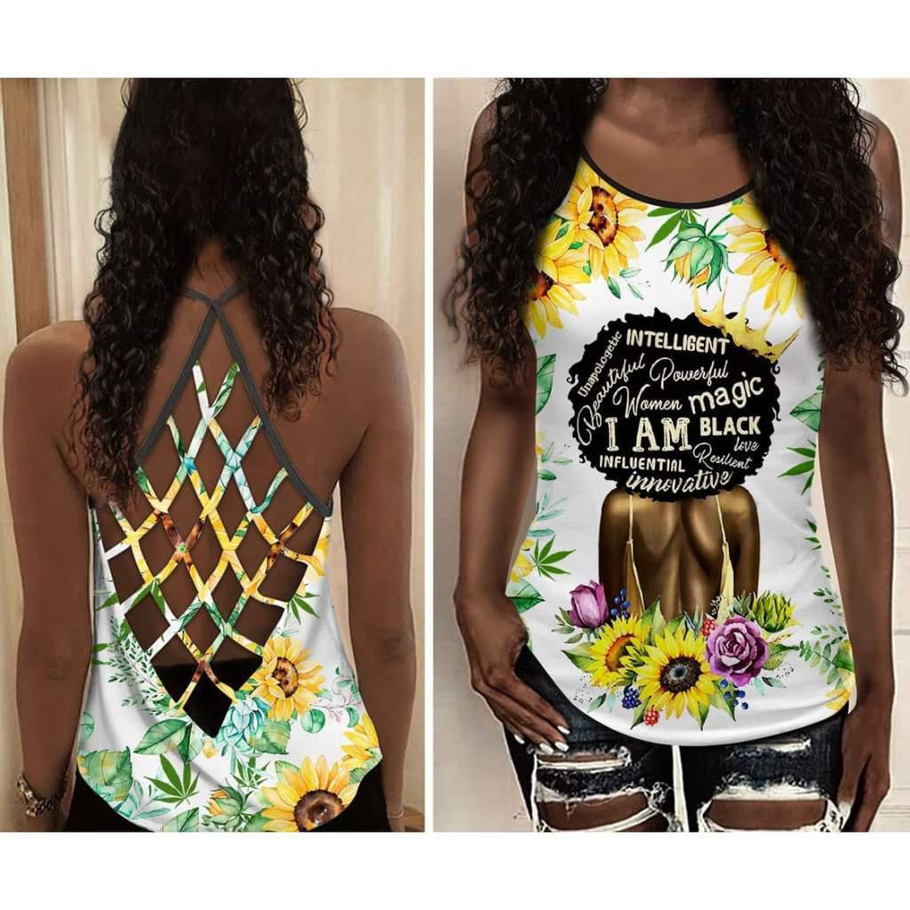 Black Woman Love Peace Strong Identity Hollow Tank Top For Yoga Workouts And Festival Wear