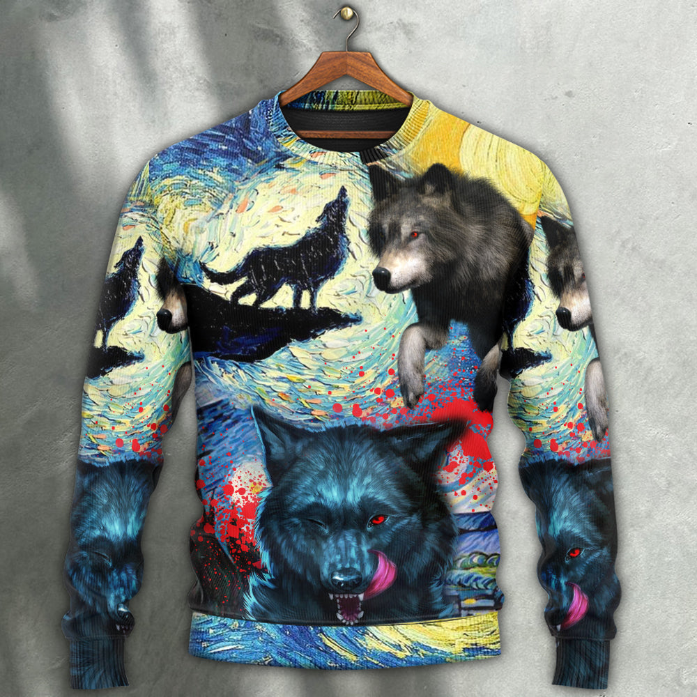 Halloween Black Wolf Starry Night Sweater For Fantasy Fans Casual Outings And Weekend Adventures