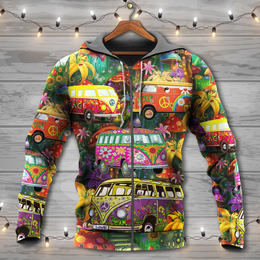 Hippie Colorful Peace Bus Life Hoodie For Free Spirit Outings Holidays And Relaxed Layering