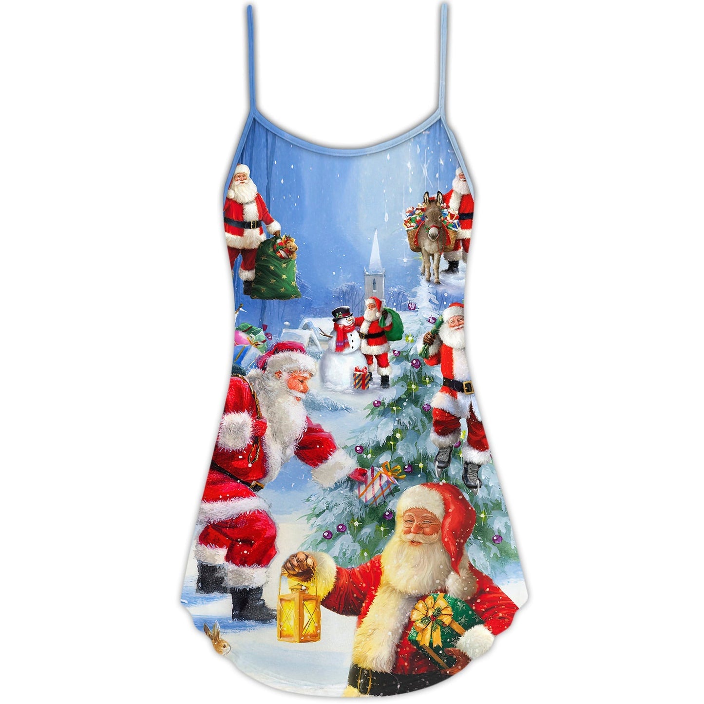 Santa Coming Story Night V-Neck Sleeveless Cami Dress For Holiday Parties And Relaxed Vacation Wear
