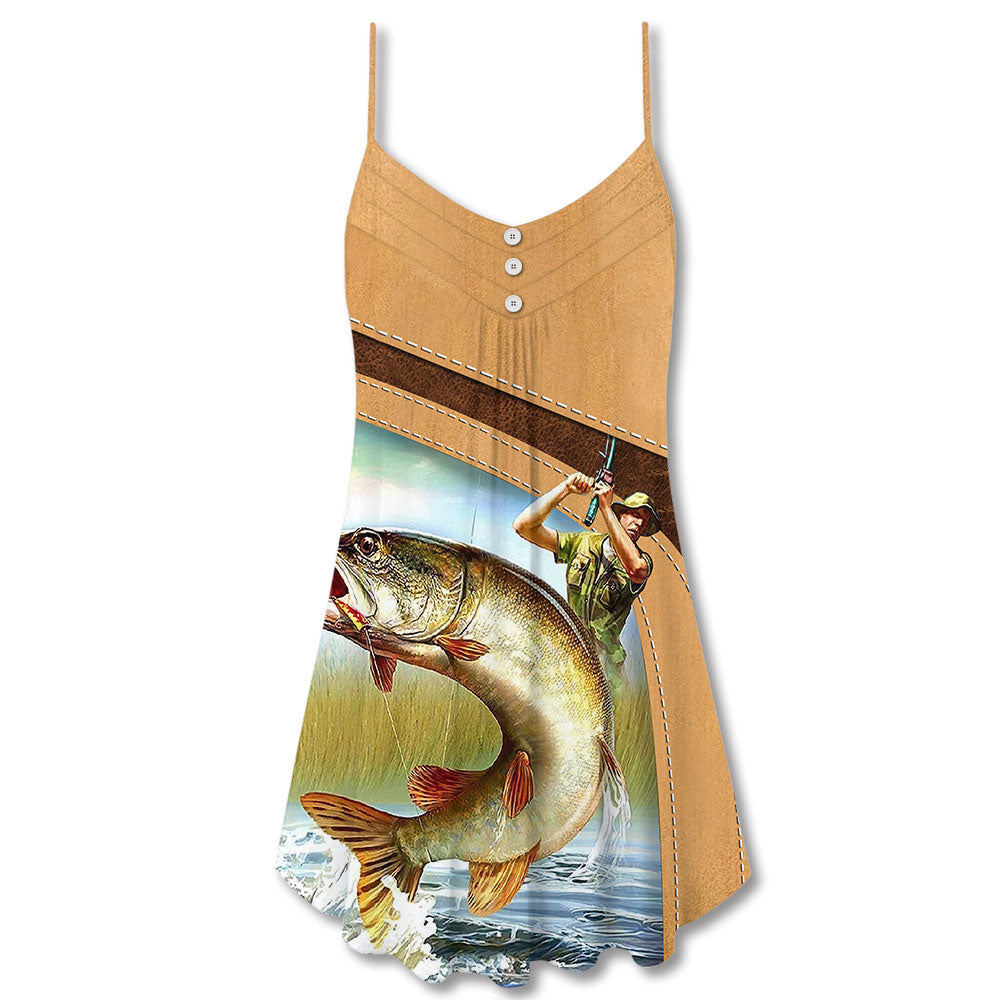 Fishing Old Fisherman Best Catch V-Neck Sleeveless Cami Dress For Beach Trips And Relaxed Vacation Style