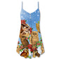 Owl Family Retro Merry Christmas V-Neck Sleeveless Cami Dress For Summer Events And Comfortable Everyday Style