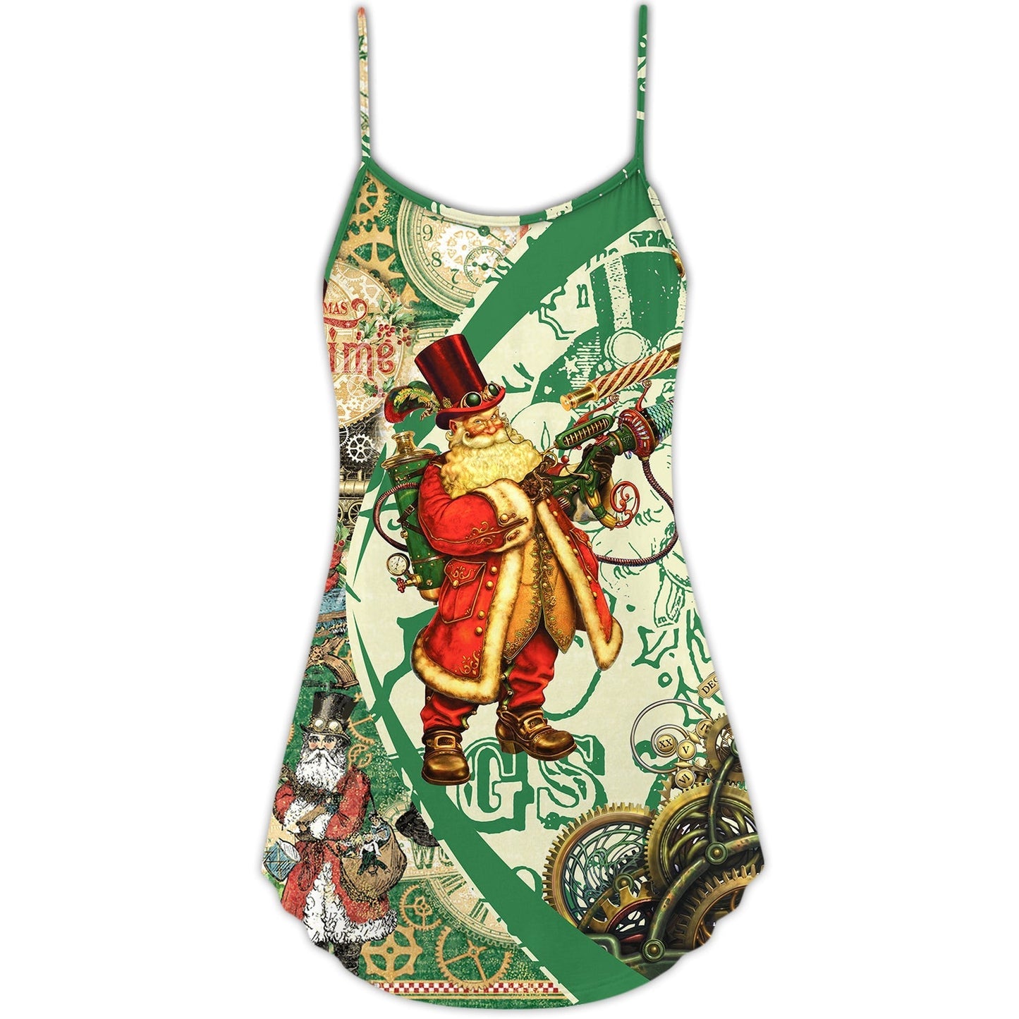 Christmas Steampunk Santa Style V-Neck Sleeveless Cami Dress For Festive Events And Casual Summer Styling