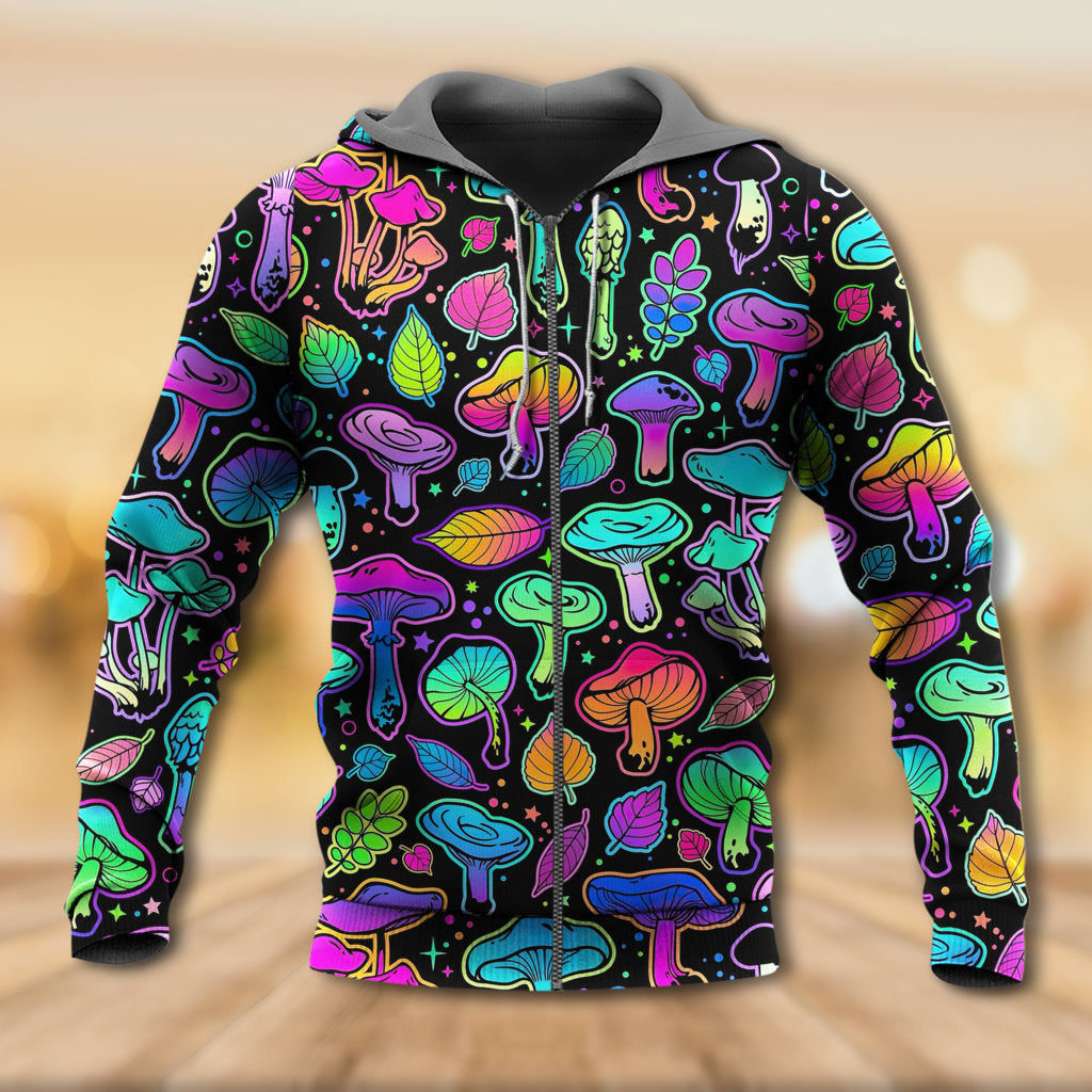 Neon Mushroom Leaf Hoodie For Boho Enthusiasts Seasonal Trips And Thoughtful Gifts