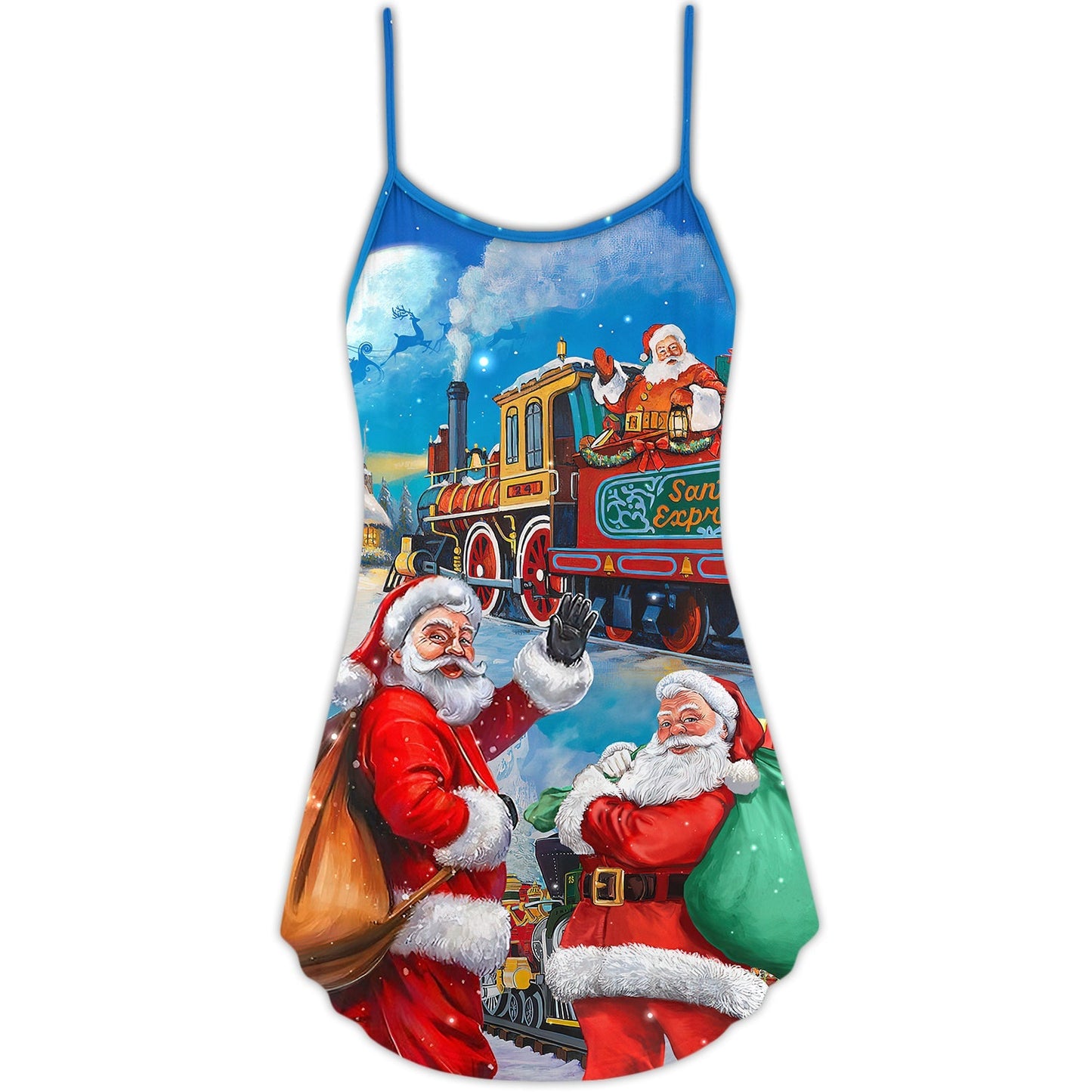 Santa Train Holiday Gift V-Neck Sleeveless Cami Dress For Beach Trips Parties And Relaxed Warm Weather Style