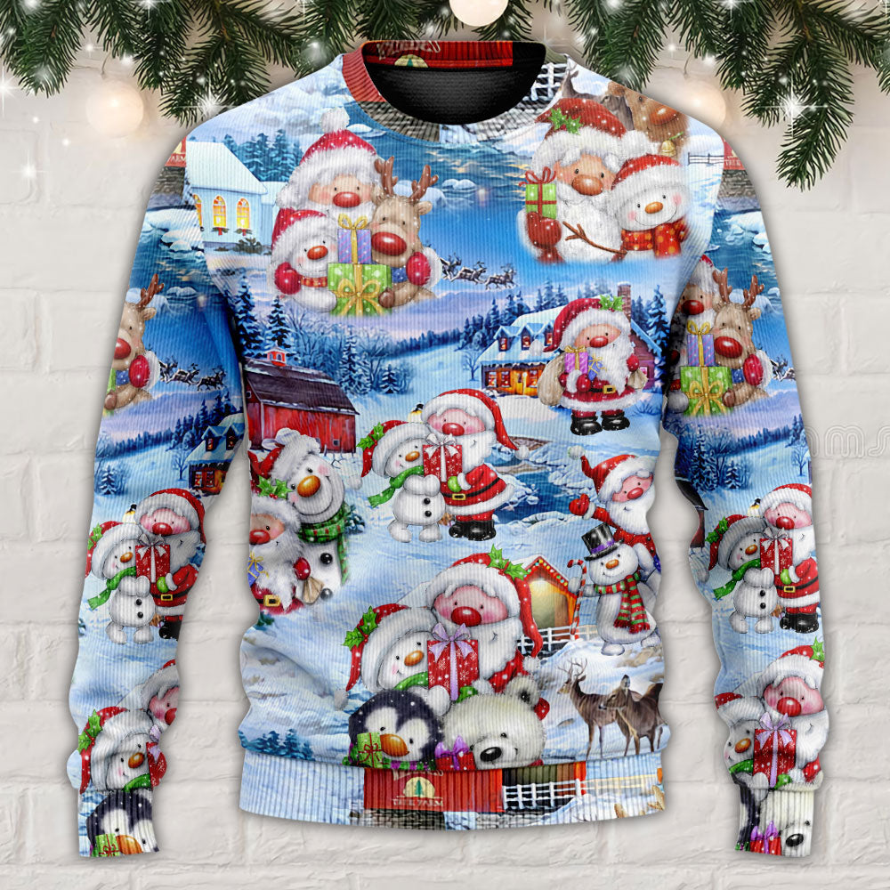 Santa And Snowman Christmas Holiday Sweater For Festive Family Events Casual Wear And Holiday Gift Giving
