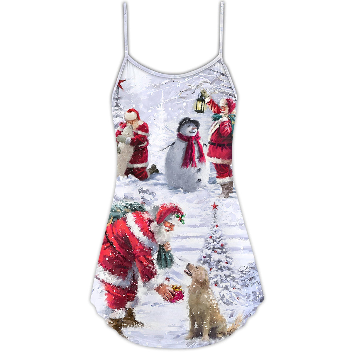 Santa Snowman Animal Joy V-Neck Sleeveless Cami Dress For Holiday Parties And Relaxed Vacation Wear
