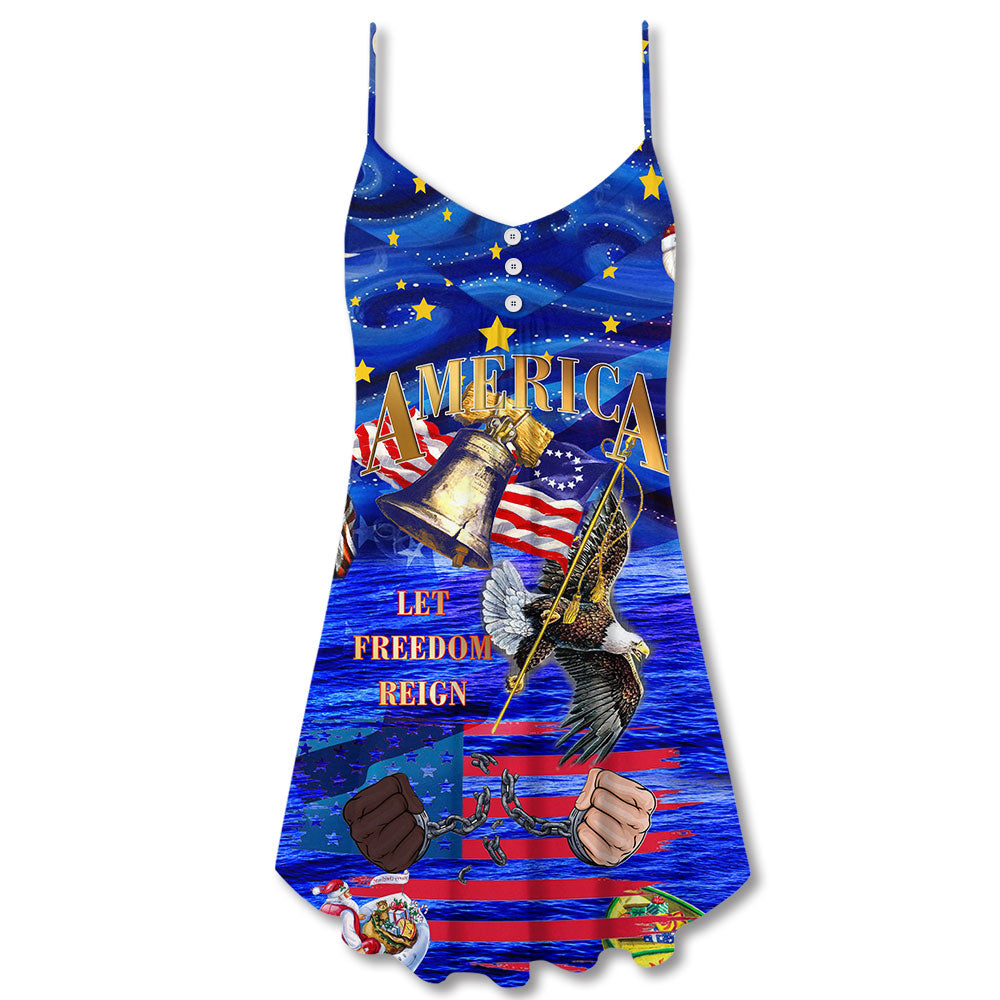 Christmas Freedom Reign Holiday V-Neck Sleeveless Cami Dress For Festive Events And Casual Summer Styling